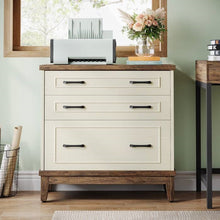 Load image into Gallery viewer, Vintage White/Rustic Brown 3 Drawer Filing Cabinet Printer Stand