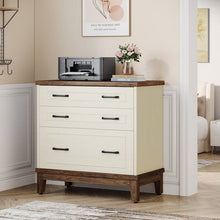Load image into Gallery viewer, Vintage White/Rustic Brown 3 Drawer Filing Cabinet Printer Stand