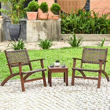 Load image into Gallery viewer, Solid Wood and Rattan 3-Piece Outdoor Patio Furniture Table Chairs Set