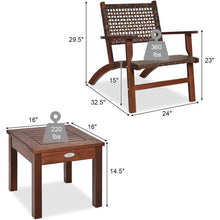 Load image into Gallery viewer, Solid Wood and Rattan 3-Piece Outdoor Patio Furniture Table Chairs Set