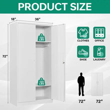Load image into Gallery viewer, White Metal Locking Wardrobe Armoire Cabinet with Clothing Hanging Rod