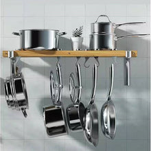 Load image into Gallery viewer, 36-inch x 8-inch Wall Mounted Metal Wood Pot Rack with 6 Swivel Hooks