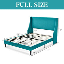 Load image into Gallery viewer, Full Size Turquoise Linen Blend Upholstered Platform Bed with Wingback Headboard