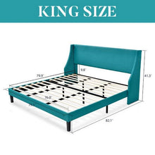 Load image into Gallery viewer, King Size Upholstered Linen Blend Headboard Wingback Platform Bed in Turquoise