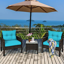 Load image into Gallery viewer, 3-Piece Brown PE Rattan Outdoor Patio Furniture Dining Set w/ Turquoise Cushions