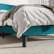Load image into Gallery viewer, Queen Size Turquoise Linen Blend Upholstered Platform Bed with Wingback Headboard