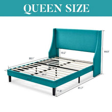 Load image into Gallery viewer, Queen Size Turquoise Linen Blend Upholstered Platform Bed with Wingback Headboard