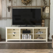Load image into Gallery viewer, Farmhouse TV Stand in Light Travertine Wood Finish - for TVs up to 70-inch