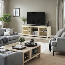 Load image into Gallery viewer, Farmhouse TV Stand in Light Travertine Wood Finish - for TVs up to 70-inch