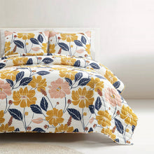 Load image into Gallery viewer, Twin/Twin XL Orange Yellow Pink Navy Blue Floral Flowers Lightweight Quilt Set