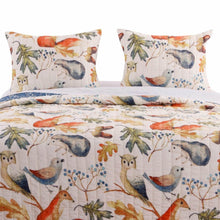 Load image into Gallery viewer, Twin 2-Piece Blue Beige Birds Animals Floral Reversible Quilt Set