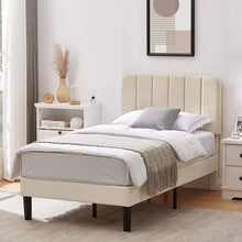 Load image into Gallery viewer, Twin size Beige Upholstered Platform Bed Frame with Headboard