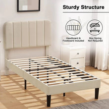 Load image into Gallery viewer, Twin size Beige Upholstered Platform Bed Frame with Headboard