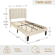 Load image into Gallery viewer, Twin size Beige Upholstered Platform Bed Frame with Headboard