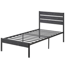 Load image into Gallery viewer, Twin size Industrial Platform Bed Frame with Wood Slatted Headboard in Black