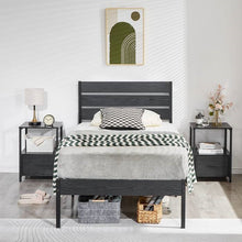 Load image into Gallery viewer, Twin size Industrial Platform Bed Frame with Wood Slatted Headboard in Black