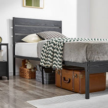 Load image into Gallery viewer, Twin size Industrial Platform Bed Frame with Wood Slatted Headboard in Black