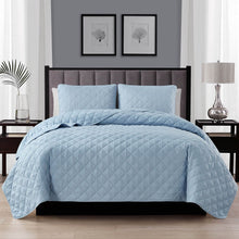 Load image into Gallery viewer, Twin/Twin XL 2-Piece Light Blue Microfiber Reversible Diamond Quilt Set