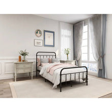 Load image into Gallery viewer, Twin size Farmhouse Black Metal Bed Frame with Rounded Headboard Footboard