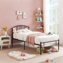 Load image into Gallery viewer, Twin size Black Metal Platform Bed Frame with Arched Headboard