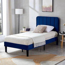 Load image into Gallery viewer, Twin size Blue Upholstered Platform Bed Frame with Headboard