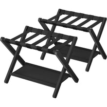 Load image into Gallery viewer, Set of 2 - Sturdy Bamboo Luggage Rack in Black Wood Finish with Lower Storage Shelf
