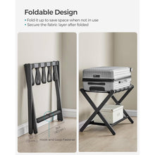 Load image into Gallery viewer, Set of 2 - Sturdy Bamboo Luggage Rack in Black Wood Finish with Lower Storage Shelf
