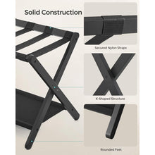 Load image into Gallery viewer, Set of 2 - Sturdy Bamboo Luggage Rack in Black Wood Finish with Lower Storage Shelf