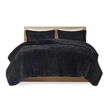 Load image into Gallery viewer, Twin/Twin XL Black Soft Sherpa Faux Fur 2-Piece Comforter Set with Shams