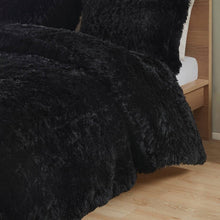 Load image into Gallery viewer, Twin/Twin XL Black Soft Sherpa Faux Fur 2-Piece Comforter Set with Shams