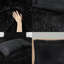 Load image into Gallery viewer, Twin/Twin XL Black Soft Sherpa Faux Fur 2-Piece Comforter Set with Shams