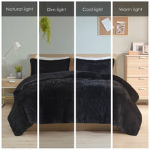 Load image into Gallery viewer, Twin/Twin XL Black Soft Sherpa Faux Fur 2-Piece Comforter Set with Shams
