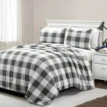 Load image into Gallery viewer, Twin Size Plaid Soft Faux Fur Comforter Set in Black White Grey