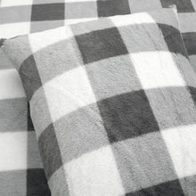 Load image into Gallery viewer, Twin Size Plaid Soft Faux Fur Comforter Set in Black White Grey