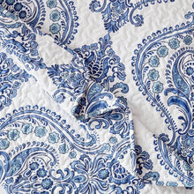 Load image into Gallery viewer, Twin Size Soft Microfiber Reversible Blue/White Baroque Floral Design Quilt Set