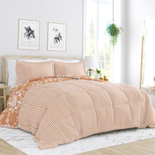 Load image into Gallery viewer, Twin 2 Piece Clay and White Reversible Daisy Medallion Striped Comforter Set