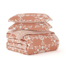 Load image into Gallery viewer, Twin 2 Piece Clay and White Reversible Daisy Medallion Striped Comforter Set