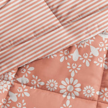 Load image into Gallery viewer, Twin 2 Piece Clay and White Reversible Daisy Medallion Striped Comforter Set