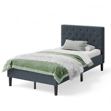 Load image into Gallery viewer, Twin Size Grey Upholstered Button Tufted Headboard Platform Bed
