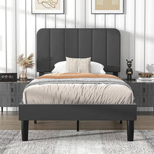 Load image into Gallery viewer, Twin size Dark Grey Upholstered Platform Bed Frame with Headboard
