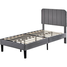 Load image into Gallery viewer, Twin size Dark Grey Upholstered Platform Bed Frame with Headboard