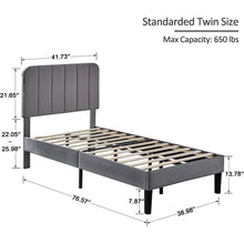 Load image into Gallery viewer, Twin size Dark Grey Upholstered Platform Bed Frame with Headboard