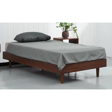 Load image into Gallery viewer, Twin size Mid-Century Modern Platform Bed Frame in Dark Brown Wood Finish