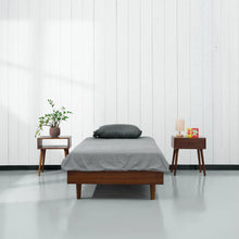 Load image into Gallery viewer, Twin size Mid-Century Modern Platform Bed Frame in Dark Brown Wood Finish