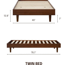 Load image into Gallery viewer, Twin size Mid-Century Modern Platform Bed Frame in Dark Brown Wood Finish