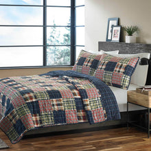 Load image into Gallery viewer, Twin size Farmhouse Red Navy Plaid 100-Percent Cotton Reversible Quilt Set
