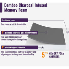 Load image into Gallery viewer, Twin size 5-inch Charcoal Infused Memory Foam Mattress with Removable Cover