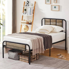 Load image into Gallery viewer, Twin Grey Wood Metal Platform Bed Frame with Rounded Headboard Footboard