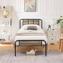 Load image into Gallery viewer, Twin Grey Wood Metal Platform Bed Frame with Rounded Headboard Footboard