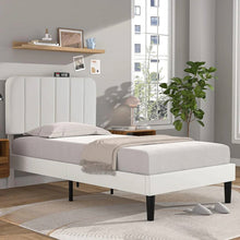 Load image into Gallery viewer, Twin size White Upholstered Platform Bed Frame with Headboard